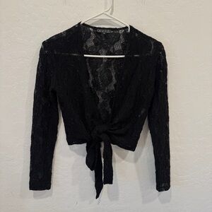 Vintage Aziz Lace Cardigan Women’s Small Black Cropped Tied Whimsigoth Witchy